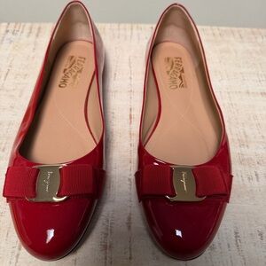 Salvatore Ferragamo Red Patent Leather Flats